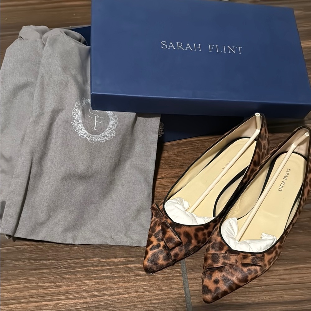 Sarah Flint Leopard Print Pointed-Toe Flats - Brown/Black